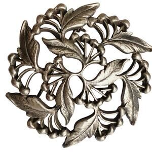 VTG Mid Century Brooch Floral Openwork Domed Silver Tone Metal Pin